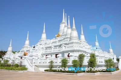 White Pagoda Of Top Church On Blue Sky Stock Photo