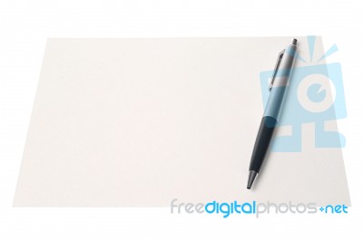 White Paper With Pen Isolated Stock Photo