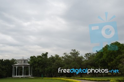 White Pavilion In The Garden Stock Photo