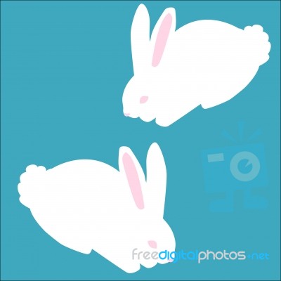 White Rabbit On Blue Background- Illustration Stock Image