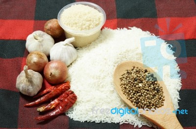 White Rice And Food Ingredients Stock Photo