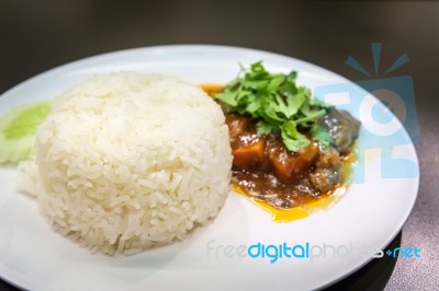 White Rice And Stew Stock Photo