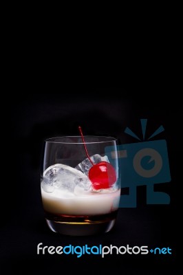 White Russian Cocktail - Isolated On Black Stock Photo