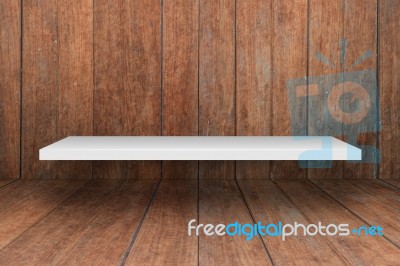 White Shelf On Wooden Interior Texture Background Stock Photo