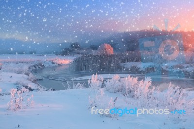 White Snowflakes In Christmas Sky Stock Photo