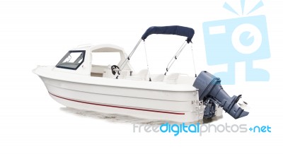 White Speed Boat Isolated Background Stock Photo