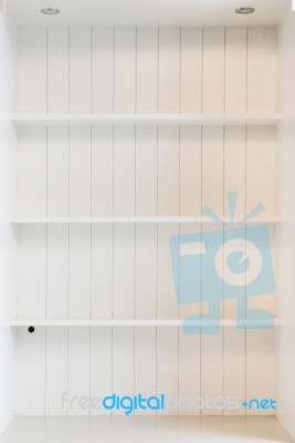 White Wooden Shelf Stock Photo