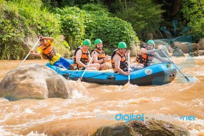 Whitewater Rafting On The Rapids Of  Maetang River On June 15, 2… Stock Photo