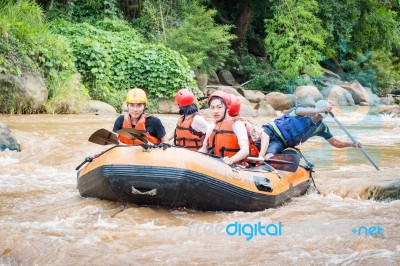 Whitewater Rafting On The Rapids Of  Maetang River On June 15, 2… Stock Photo