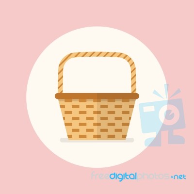 Wicker Basket Flat Icon Stock Image