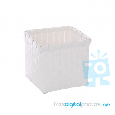 Wicker Craft Square Basket On White Background Stock Photo