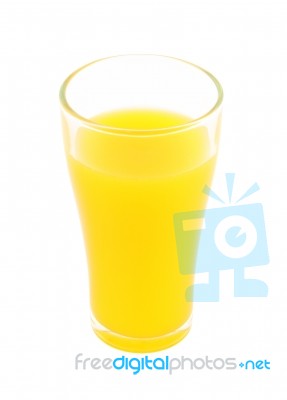 Wide Mount Glass Of Oragne Juice On White Background Stock Photo