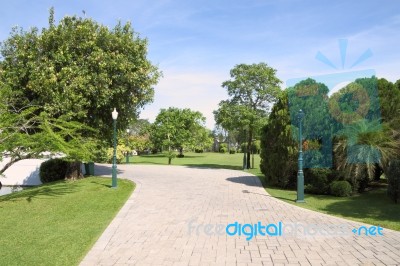 Wide Path Walk In Public Garden Stock Photo