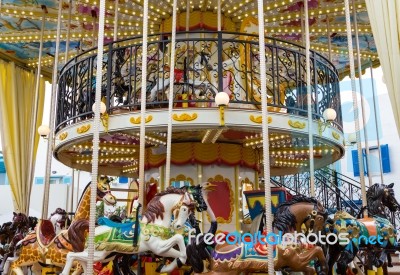 Wide View Merry Go Round In Carnival Stock Photo