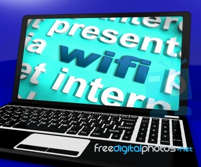 Wifi Laptop Shows Internet Hotspot Wi-fi Access Or Connection Stock Image