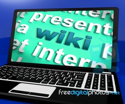 Wiki Laptop Shows Websites Knowledge Education Or Encyclopedia O… Stock Image