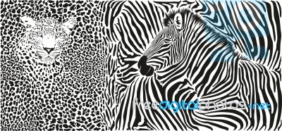 Wild Animal Background - Template With Leopard And Zebra Motif Stock Image