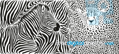 Wild Animal Background - Template With Zebra And Cheetah Motif Stock Image