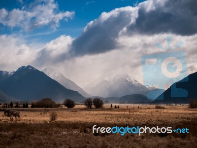 Wilderness With Mountains And Trees Stock Photo