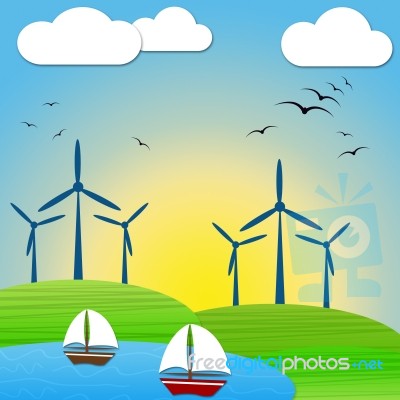 Wind Power Means Turbine Energy And Electric Stock Image