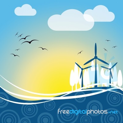 Wind Power Represents Turbine Energy And Electric Stock Image