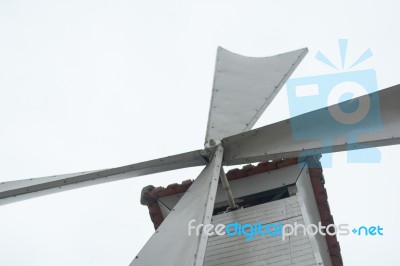 Wind Turbine Low Angle With Sky Background Stock Photo