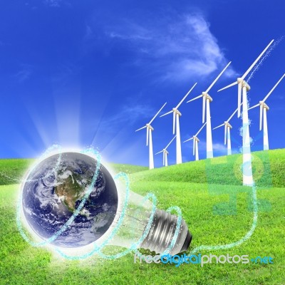 Wind Turbines And Lightbulb Stock Image