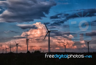 Wind Turbines In A Field Stock Photo