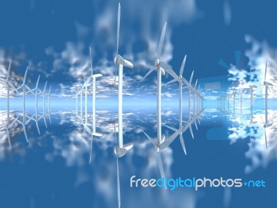 Wind Turbines On A Blue Sky Stock Image