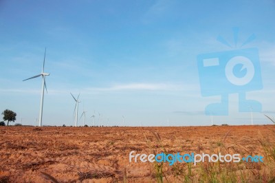 Windmill With Blue Sky Stock Photo