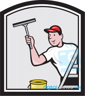 Window Washer Cleaner Cartoon Stock Image