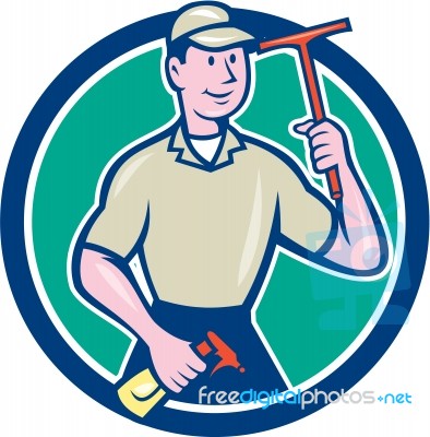 Window Washer Cleaner Squeegee Cartoon Stock Image