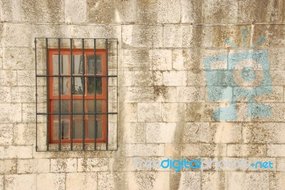 Window With Bars Of A Medieval Building Stock Photo