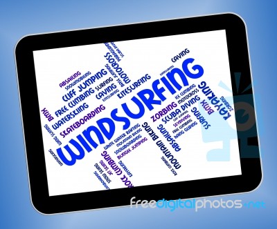 Windsurfing Word Shows Sail Boarding And Text Stock Image