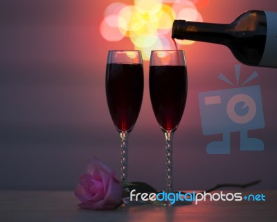 Wine For Two On A Romantic Evening Stock Photo