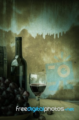 Wine Glass On A Wooden Stock Photo