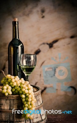 Wine On The Wooden Barrels Stock Photo