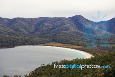 Wineglass Bay Beach Located In Freycinet National Park, Tasmania… Stock Photo