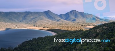 Wineglass Bay Beach Located In Freycinet National Park, Tasmania… Stock Photo