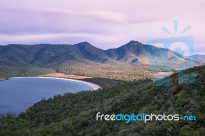 Wineglass Bay Beach Located In Freycinet National Park, Tasmania… Stock Photo