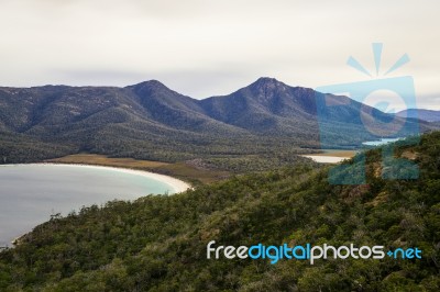 Wineglass Bay Beach Located In Freycinet National Park, Tasmania… Stock Photo