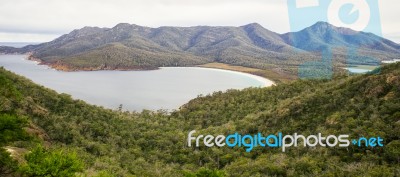 Wineglass Bay Beach Located In Freycinet National Park, Tasmania… Stock Photo