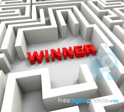 Winner In Maze Showing Puzzle Solution Stock Image