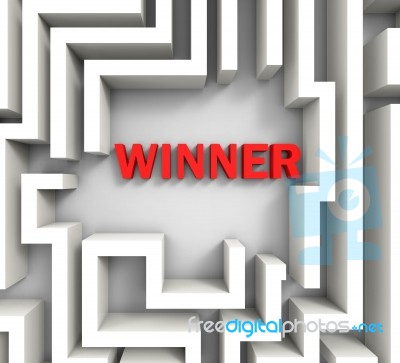 Winner In Maze Shows Puzzle Solution Stock Image