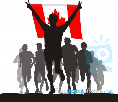 Winner Of The Athletics Competition With The Canada Flag At The Stock Image