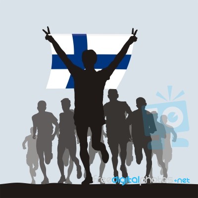 Winner Of The Athletics Competition With The Finland Flag At The… Stock Image