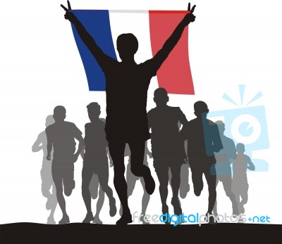 Winner Of The Athletics Competition With The France Flag At The Stock Image