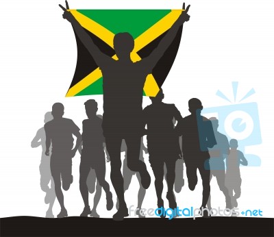 Winner Of The Athletics Competition With The Jamaica Flag At The… Stock Image