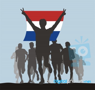 Winner Of The Athletics Competition With The Netherlands Flag At… Stock Image