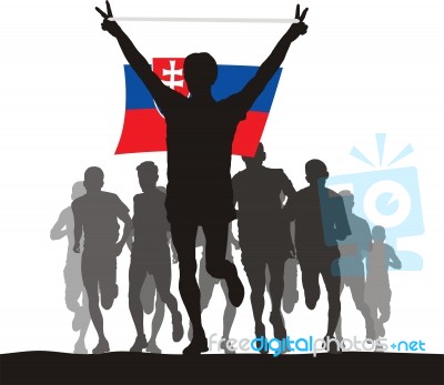 Winner Of The Athletics Competition With The Slovakia Flag At Th… Stock Image